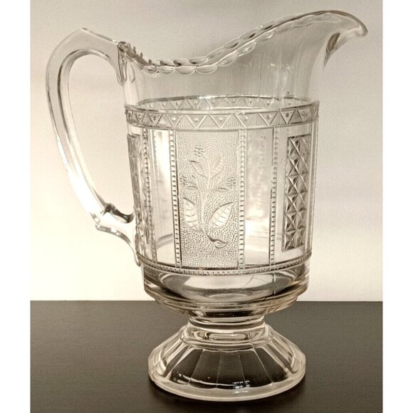 EAPG Antique Bryce Brothers Glass Pitcher Forget Me Not Water Pitcher Victorian - Picture 4 of 11